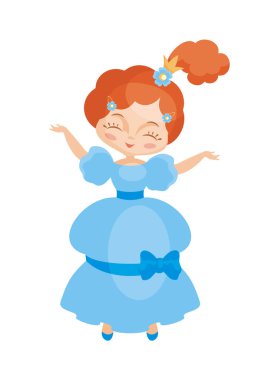 Şirin küçük Prenses çizgi film tarzı. Beyaz arka plan üzerinde izole vektör çizim.