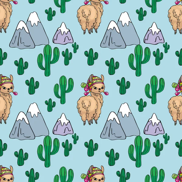 Patrón Sin Costuras Con Imagen Llamas Lindas Estilo Garabato Fondo — Vector de stock