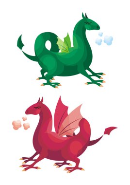 Bir peri masalı ejderha renkli görüntü. Beyaz bir arka plan üzerinde izole karikatür tarzı resimde vektör.