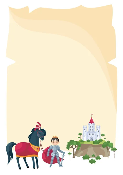 Farbenfroher Hintergrund Mit Einem Bild Einer Pergamentrolle Einem Märchenschloss Und — Stockvektor