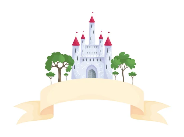 多彩的美丽童话中世纪城堡的形象 卡通风格中的矢量插画 — 图库矢量图片