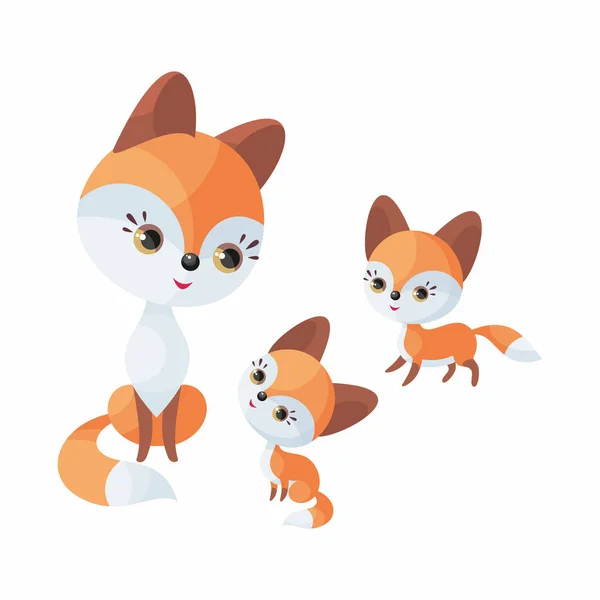 Família Fox Bonito Animal Com Filhotes Ilustração Vetorial Estilo Cartoon —  Vetores de Stock