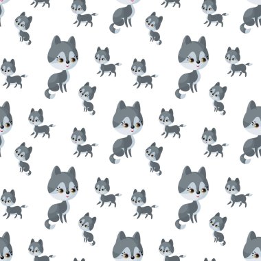 Kurt aile. Sevimli hayvanlar ve yavrularını ile Seamless modeli. Renkli vektör arka planda karikatür tarzı.