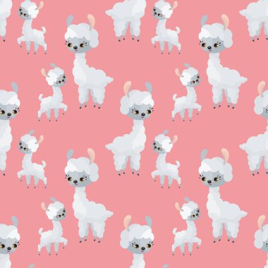 Şirin llamas karikatür tarzı görüntü ile Seamless modeli. Renkli vektör arka plan