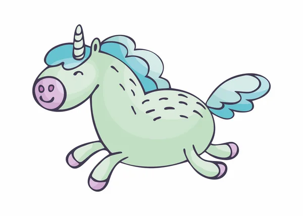 Unicorn Kecil Yang Lucu Dengan Gaya Corat Coret Ilustrasi Vektor - Stok Vektor