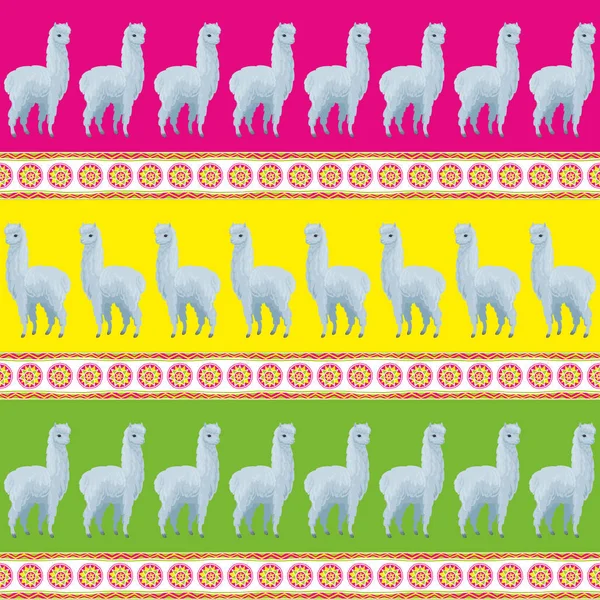 Patrón Sin Costuras Con Imagen Alpaca Lindo Estilo Dibujos Animados — Vector de stock