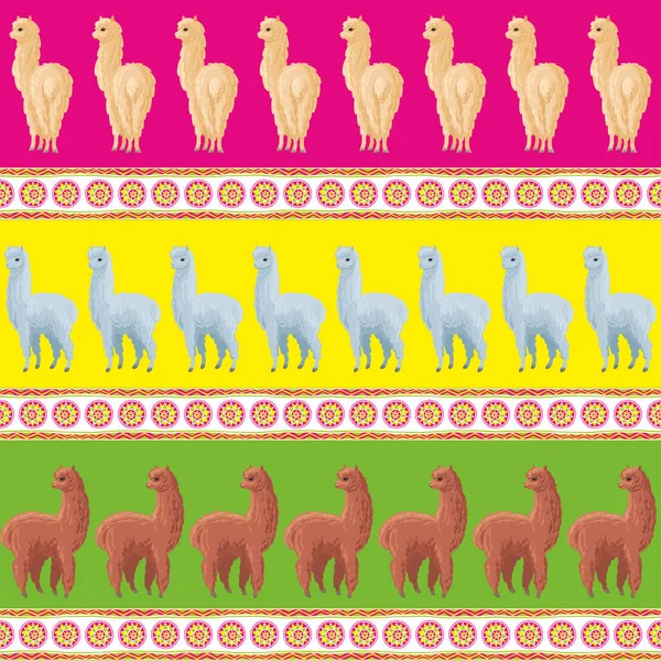 Безшовний Візерунок Зображенням Милої Альпаки Мультиплікаційному Стилі Барвистий Векторний Фон — стоковий вектор