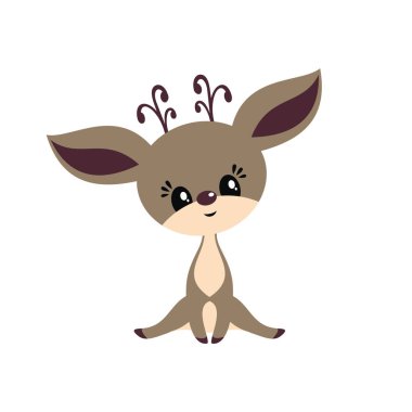 Çizgi film tarzında şirin bir geyik. Beyaz arkaplanda izole edilmiş Noel vektörü çizimi.