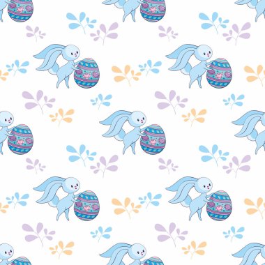 Paskalya desensiz, şirin tavşanlar ve renkli yumurtalar. Renkli vektör arkaplanı.