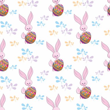 Paskalya desensiz, şirin tavşanlar ve renkli yumurtalar. Renkli vektör arkaplanı.