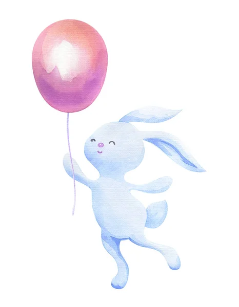 Cute Easter Bunny Spring Flowers Watercolor Hand Drawn Illustration Isolated — 스톡 사진