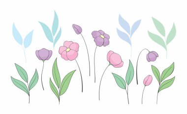 Güzel bahar çiçekleri. Beyaz arkaplanda izole edilmiş renkli vektör illüstrasyonu.