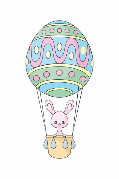 Projekt Wielkanocny Cute Króliczek Aerostat Kolorowe Wektor Ilustracji Izolowane Białym — Wektor stockowy