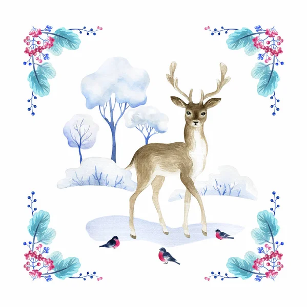 美しい鹿だ 白地に描かれた手描き水彩画 — ストック写真