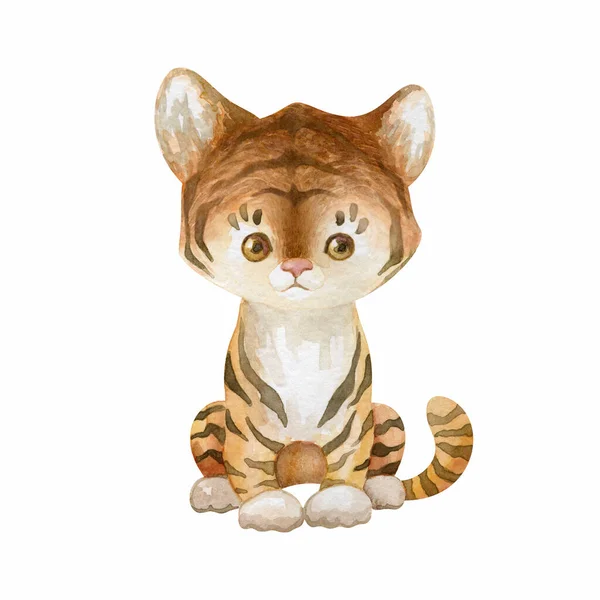 Tigre Giro Ilustração Aquarela Pintados Mão Isolado Fundo Branco — Fotografia de Stock