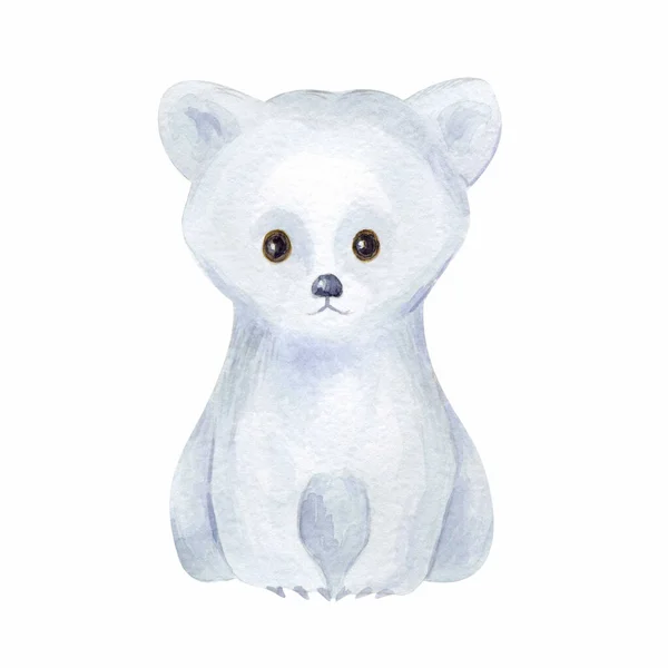 Cute Polar Bear Hand Painted Watercolor Illustration Isolated White Background — Stock Photo, Image