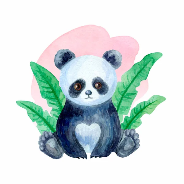 Leuke Pandabeer Met Hand Geschilderde Aquarel Illustratie Geïsoleerd Een Witte — Stockfoto