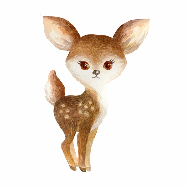 Cute Deer Hand Painted Watercolor Illustration Isolated White Background — Stock Photo, Image