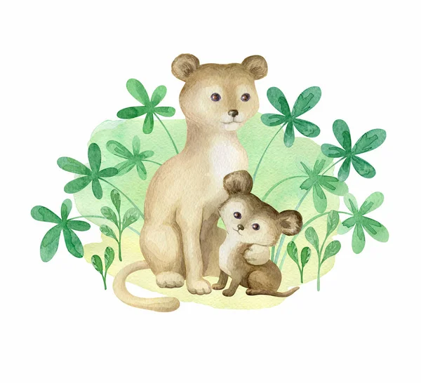 Cute wild animals. Hand painted watercolor illustration isolated on a white background.