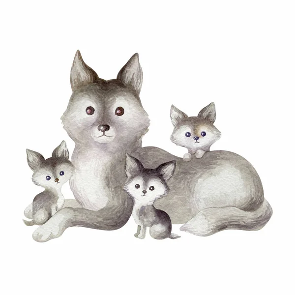 Aranyos Vadállatok Kézzel Festett Akvarell Illusztráció Elszigetelt Fehér Háttér — Stock Fotó