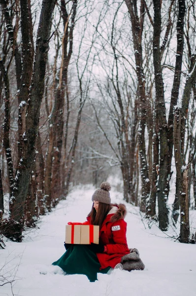 Jeune fille attrayante embrassant la neige en hiver. Portr d'hiver — Photo