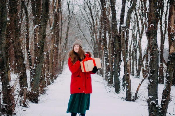 冬の雪を受け入れる若い魅力的な女の子。冬 portr — ストック写真