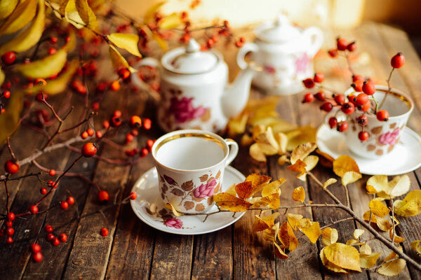 Tea in the rustic Chic style.  Tea Party.  Green tea in a cup an