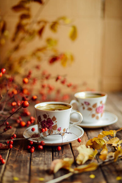 Tea in the rustic Chic style.  Tea Party.  Green tea in a cup an