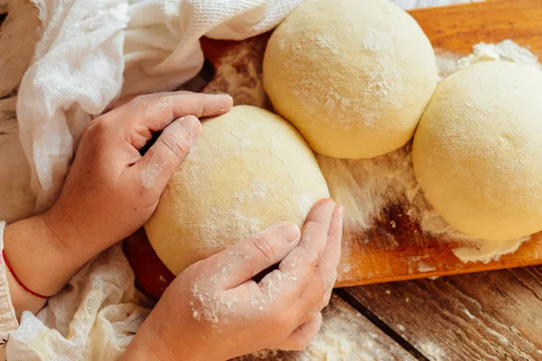 Making of pierogi with potato Vareniki. Russian food . Rustic — Stock Photo, Image