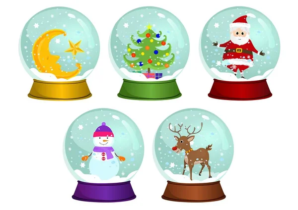 Christmas Snow Globes Vector Set — Stock Vector
