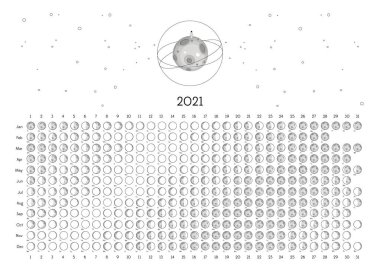 Ay Takvimi 2021 Güney Yarımküre Beyaz