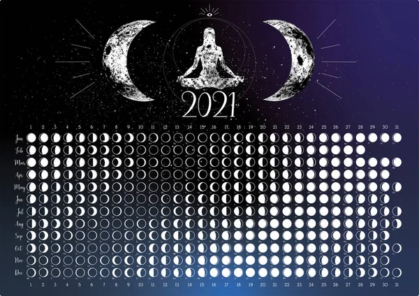 Календар Місяця Луна 2021 Південна Півкуля — стоковий вектор