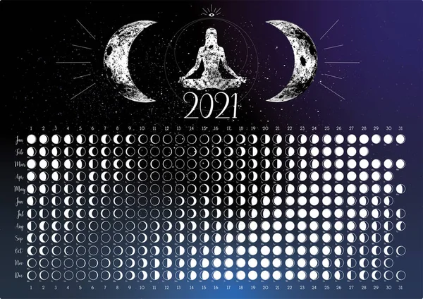 Календар Місяця Луна 2021 Північна Півкуля — стоковий вектор