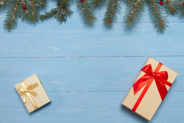 Dos Cajas Regalo Sobre Fondo Azul Hay Lugar Para Inscripciones — Foto de Stock