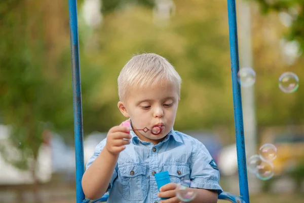 Daily Life Child Disabilities Boy Syndrome Playing Playground Chromosomal Genetic — Stock Photo, Image