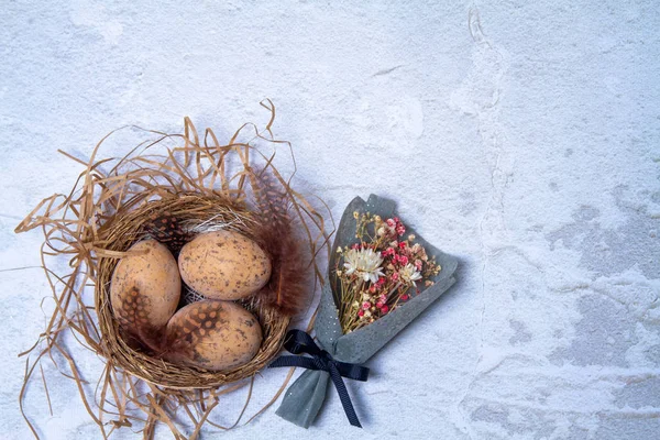 Easter Composition Religious Concept Chicken Eggs Nest — Fotografia de Stock