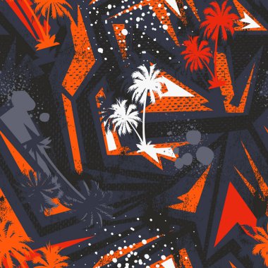 Palmiye ağaçları ile soyut renkli geometri seamless modeli.