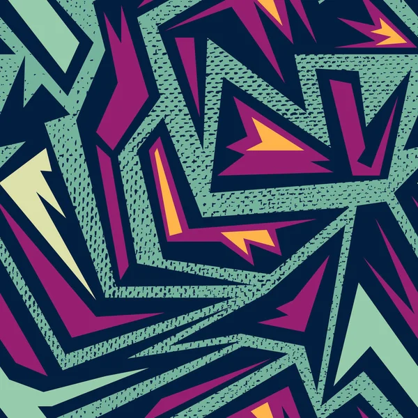 Kentsel öğeleri, scuffed, damla, spreyler, üçgenler, neon sprey boya ile soyut kesintisiz geometrik desen. Grunge doku arka plan. Yaratıcı özgün tekrarlanan zemin