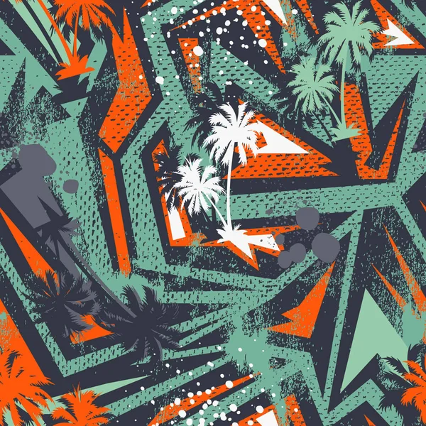 Palmiye ağaçları ile soyut renkli geometri seamless modeli.