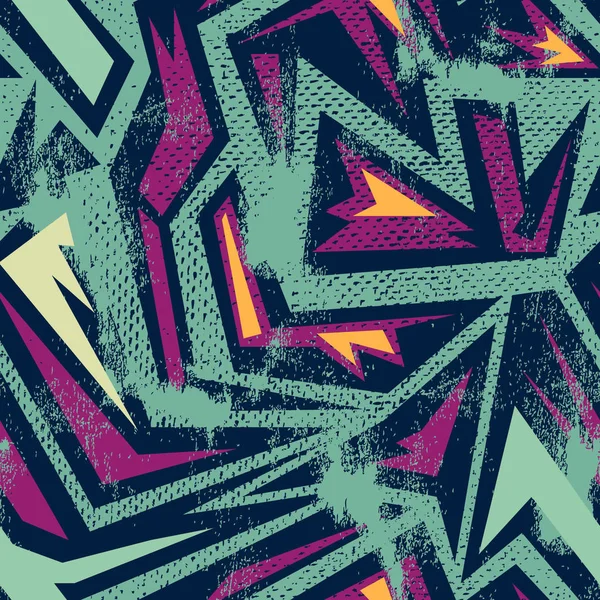 Kentsel öğeleri, scuffed, damla, spreyler, üçgenler, neon sprey boya ile soyut kesintisiz geometrik desen. Grunge doku arka plan. Yaratıcı özgün tekrarlanan zemin