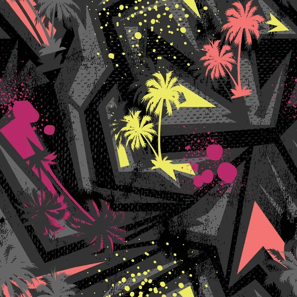 Palmiye ağaçları ile soyut renkli geometri seamless modeli.