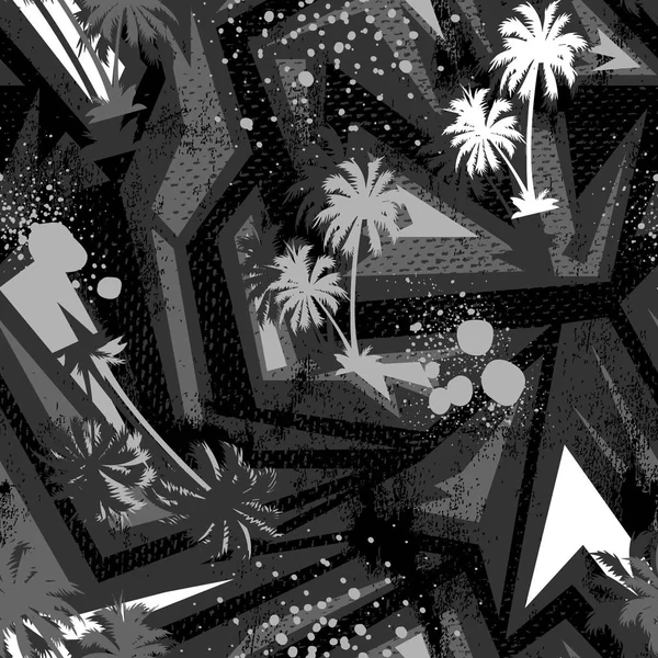 Palmiye ağaçları ile soyut tek renkli geometri seamless modeli.