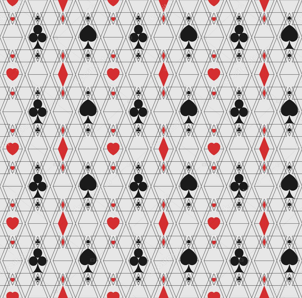 pattern of thin lines and symbols of playing cards.