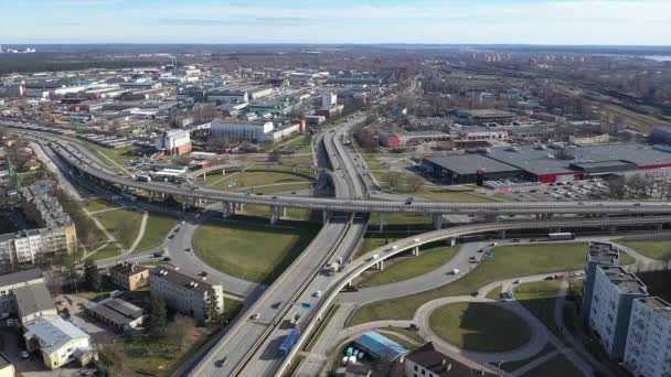Aerial View Large Bridge Cars Road — Stock Video