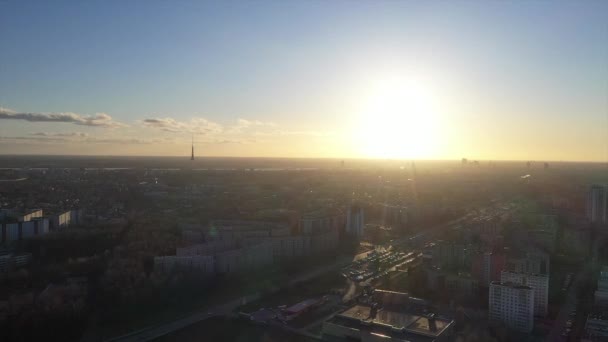 Flygfoto Över Stads Solnedgång — Stockvideo