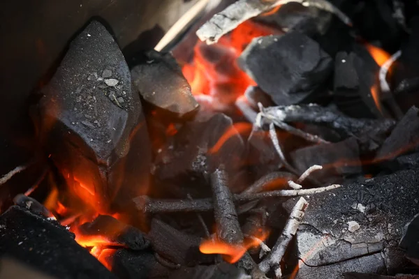 Пожежа Вугіллям Пожежа Фоні Пікніка Природи Приготування Вугілля Приготування Яса — стокове фото