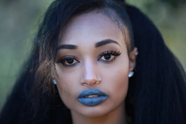 Portrait of female with blue lipstick — Stock Photo, Image