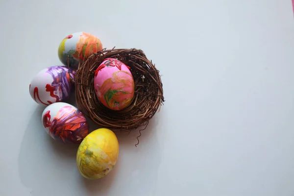 Nido con huevos de Pascua diseñados —  Fotos de Stock