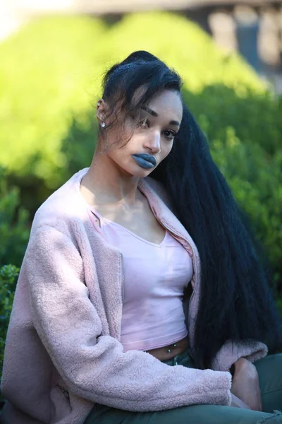 Beautiful female wearing blue lipstick — Stock Photo, Image