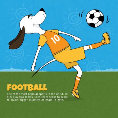Saçma komik köpek futbol oynuyor. Çok güzel çizgi bir topu döndürür. Eğitim. Vektör